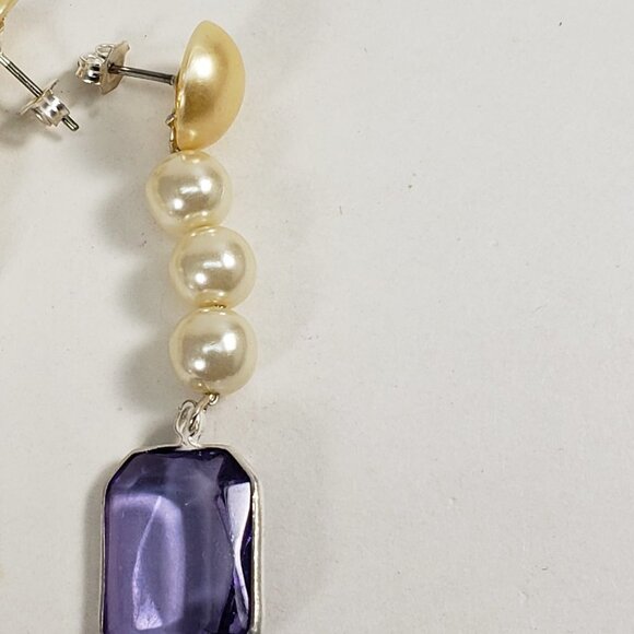 Off-White Bead Rectangular Shape Blue Stone Post Drop Dangle Earrings - Women - Picture 3 of 6